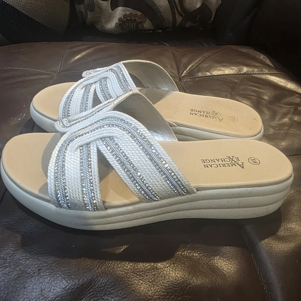 American Exchange White and Silver Braided Slide Sandals - Picture 2 of 7